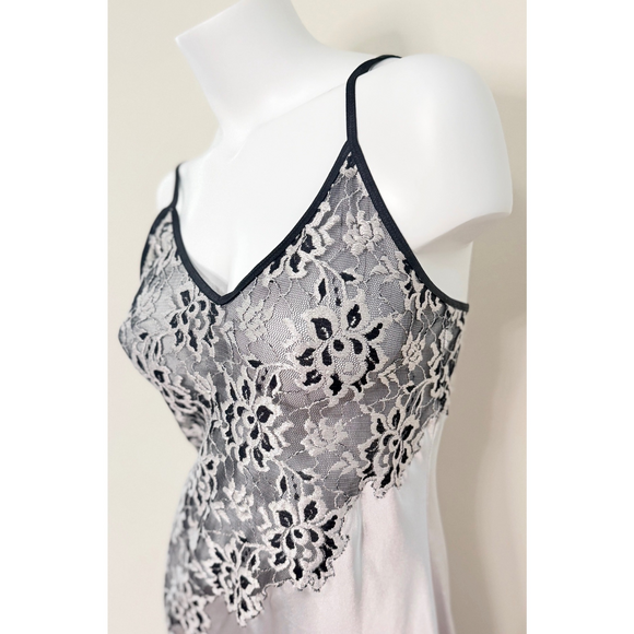 Jones New York Other - Jones New York Vintage lingerie slip chemise nightgown silver black lace Modest